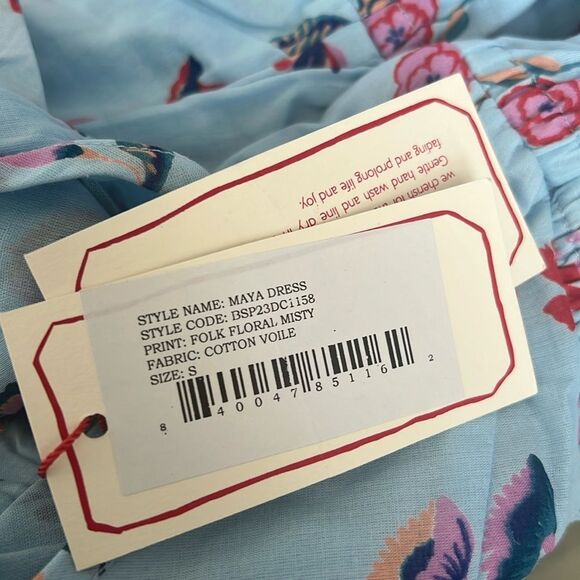 Banjanan Maya Cotton Ruffled Foliage Floral Dress, Blue, NWT, Size M - Picture 14 of 16